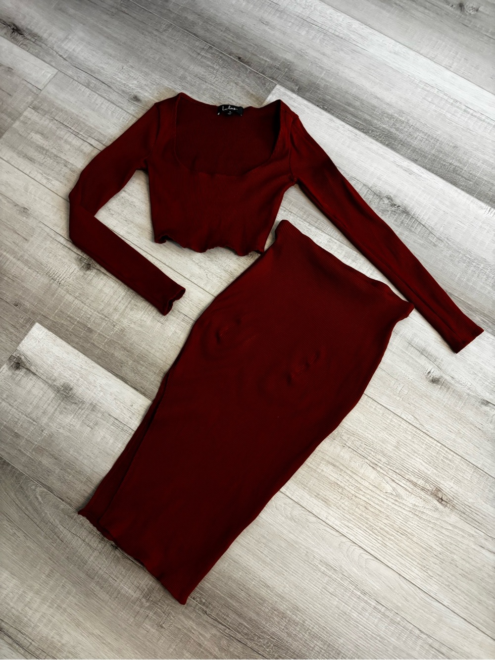 Lulus Best Babe Rust Orange Ribbed 2-Piece Midi Dress Set Small